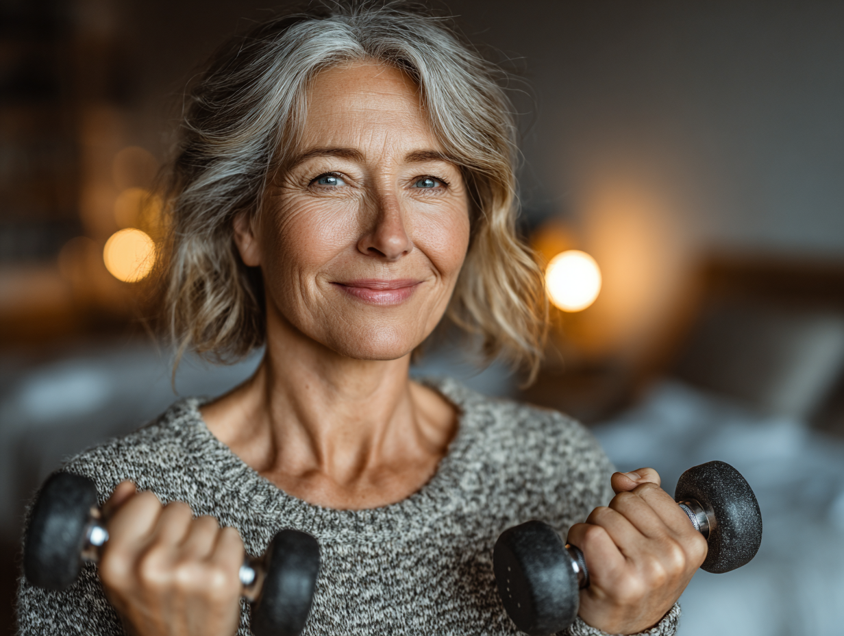 Persoane mature practicând exerciții de fitness în grup cu bucurie și energie